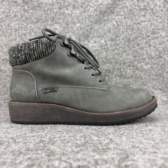✅Blowfish Malibu Comet Boots Womens 9 Gray Knit Cuff Lace-Up Wedge Prospector - Picture 1 of 12